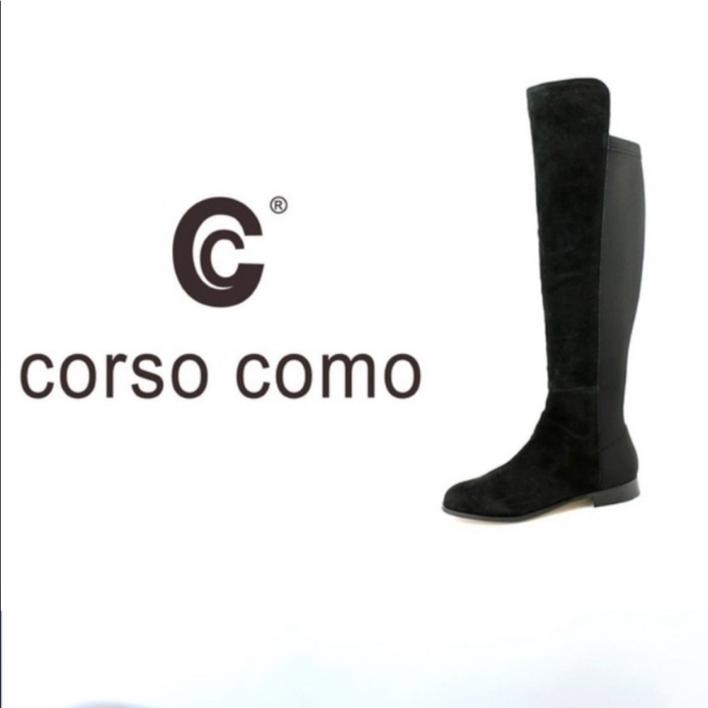 Corso Como Black Suede Over the Knee Black Boots